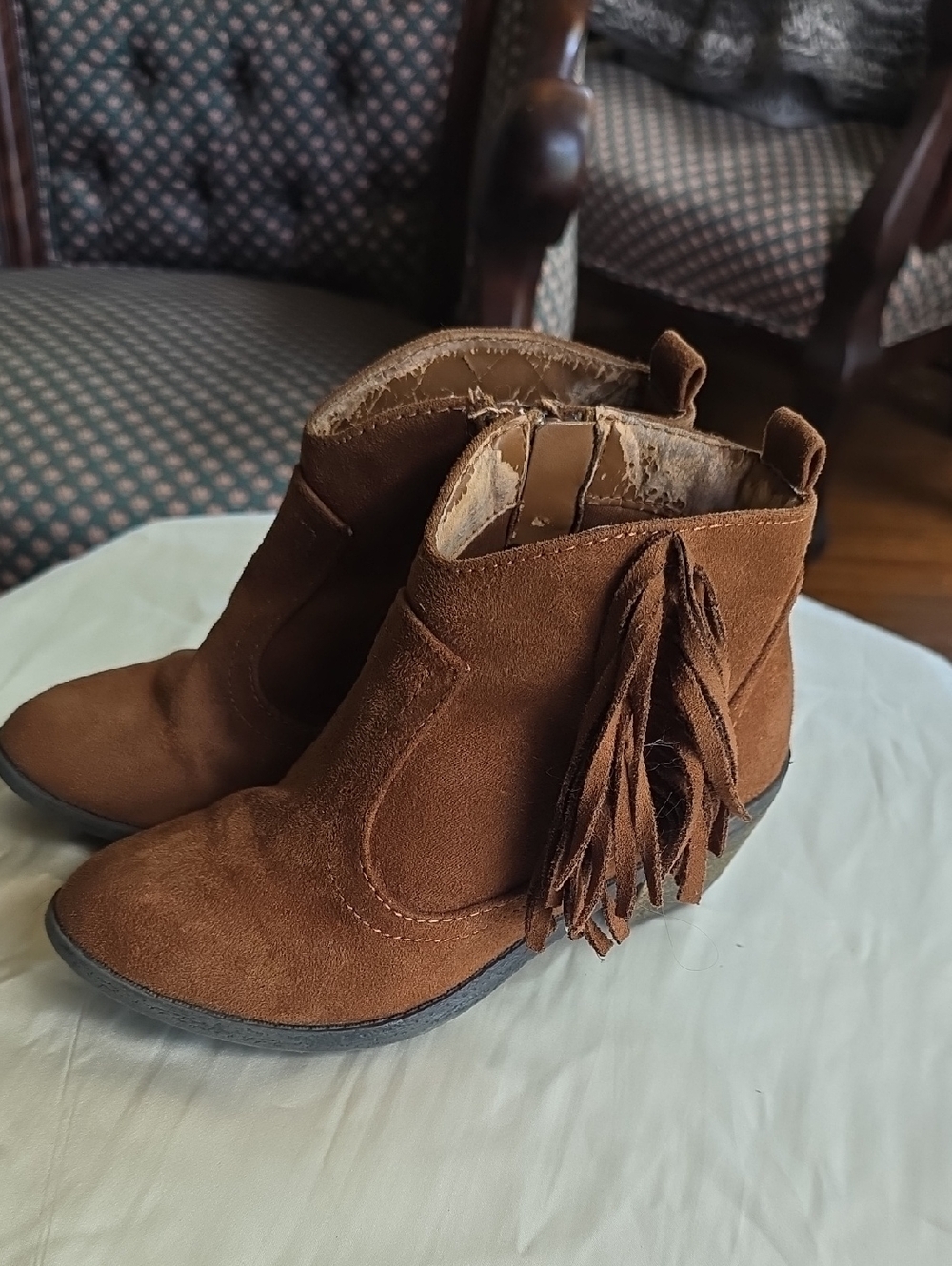 Faded Glory Brown Suede Fringe Kids Ankle Boots